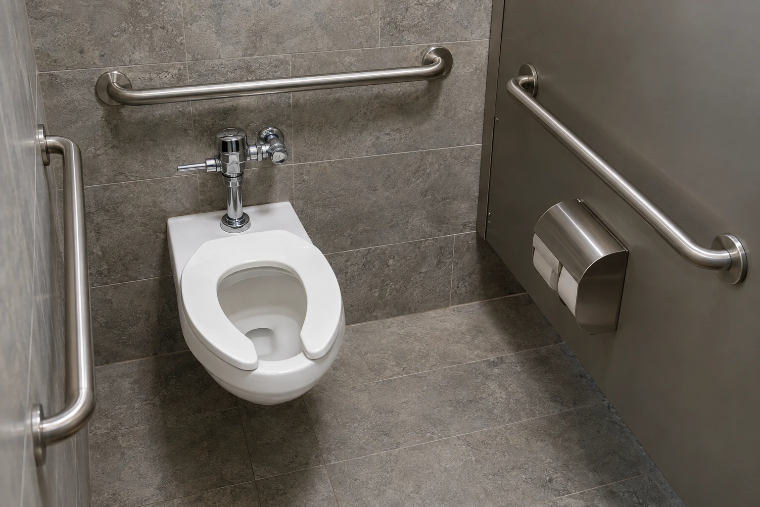 Barres d'appui pour WC dans les sanitaires commerciaux aux États-Unis : planification côté transfert, cloisons et sections ADA à référencer
