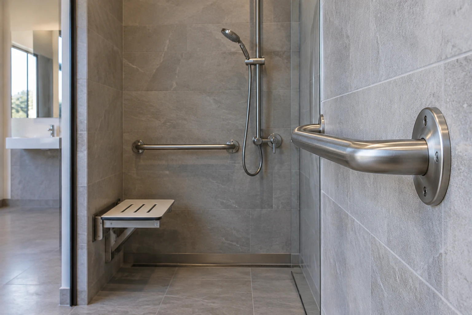 Shower Grab Rails Without Drilling: Why They Rarely Belong in German Commercial Washrooms